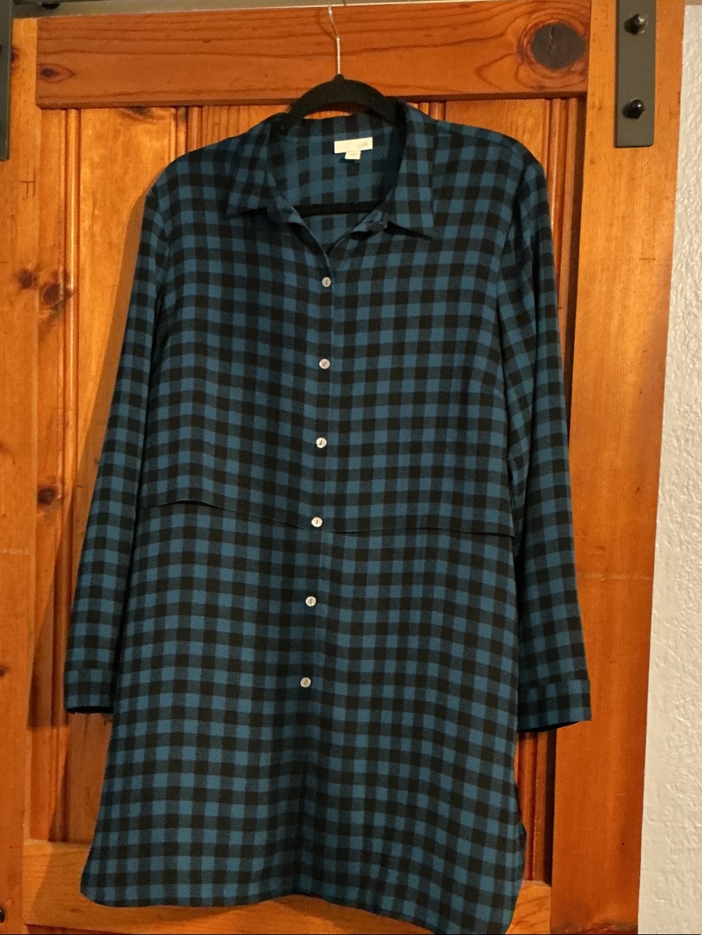 J. Jill Blue and Black Checked Long-Sleeve Shirt Dress